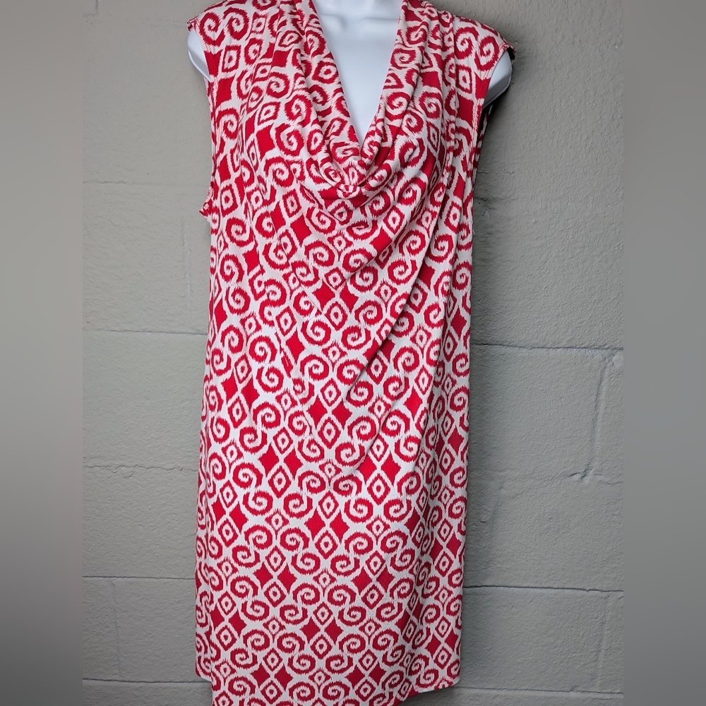 Tommy Bahama Drape Neck Dress Size L Sleeveless Ikat Print